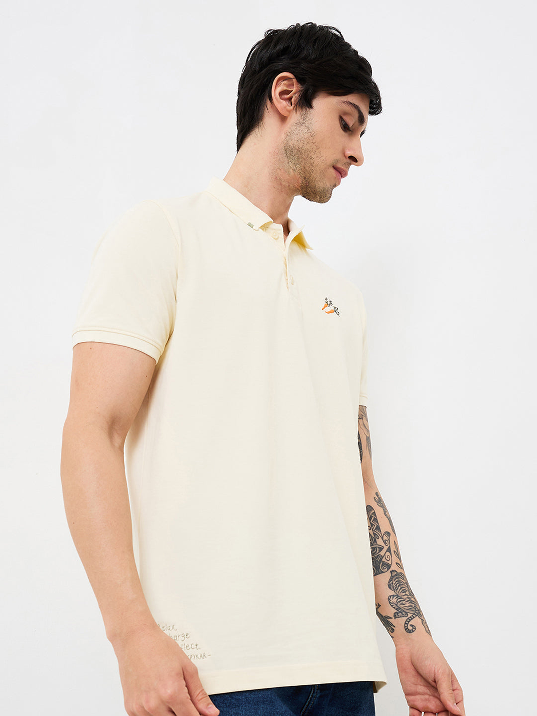 Spykar White Slim Fit Solid Half Sleeve T-Shirt For Men