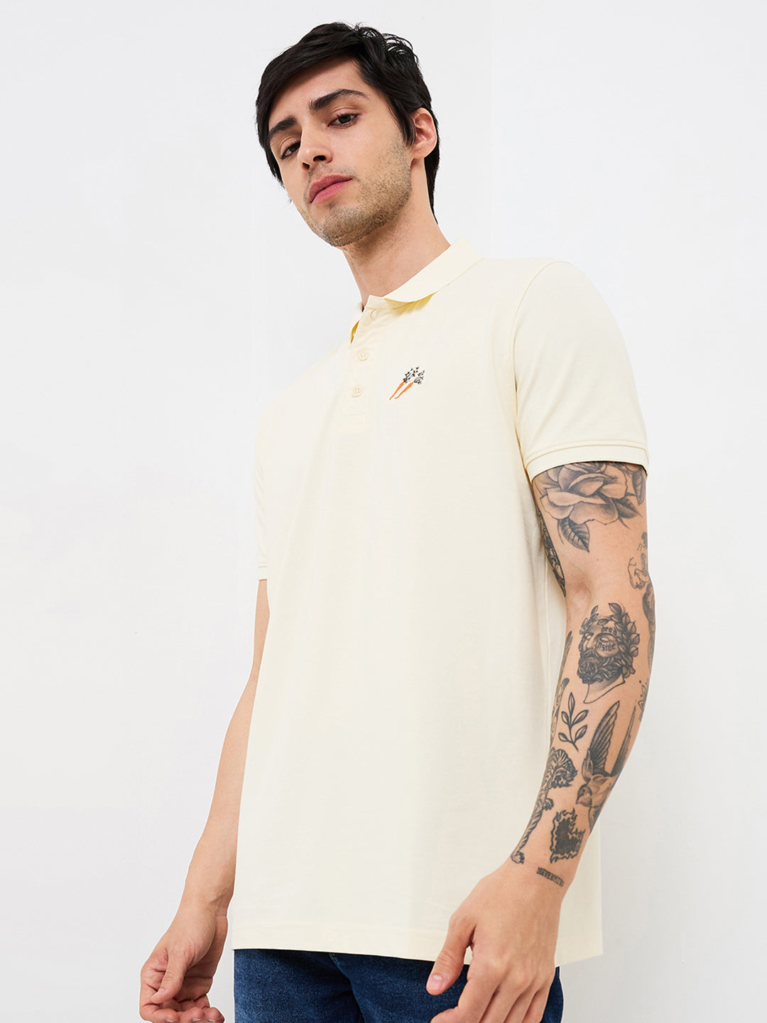 Spykar White Slim Fit Solid Half Sleeve T-Shirt For Men