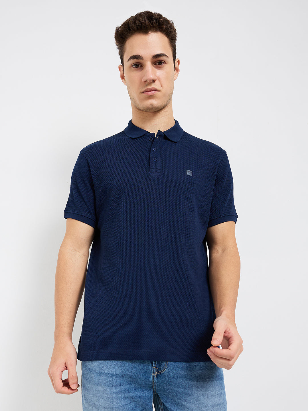 Spykar Blue Slim Fit Solid Half Sleeve T-Shirt For Men