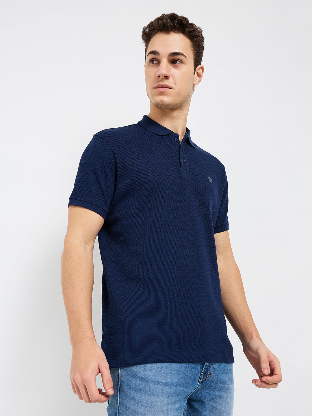 Spykar Blue Slim Fit Solid Half Sleeve T-Shirt For Men