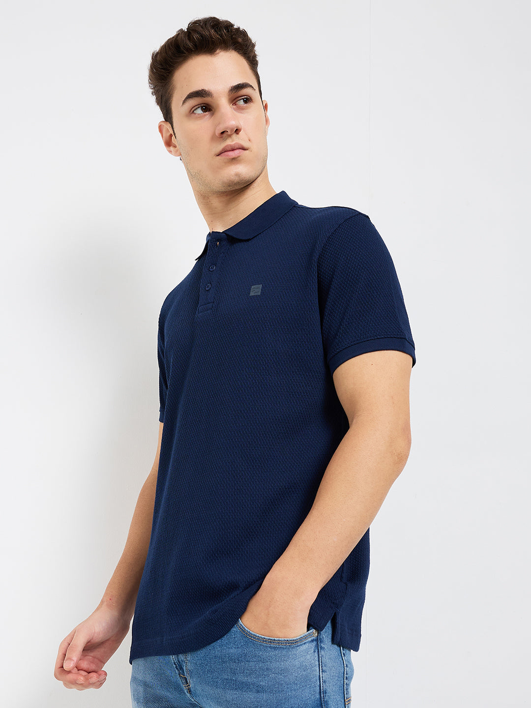 Spykar Blue Slim Fit Solid Half Sleeve T-Shirt For Men