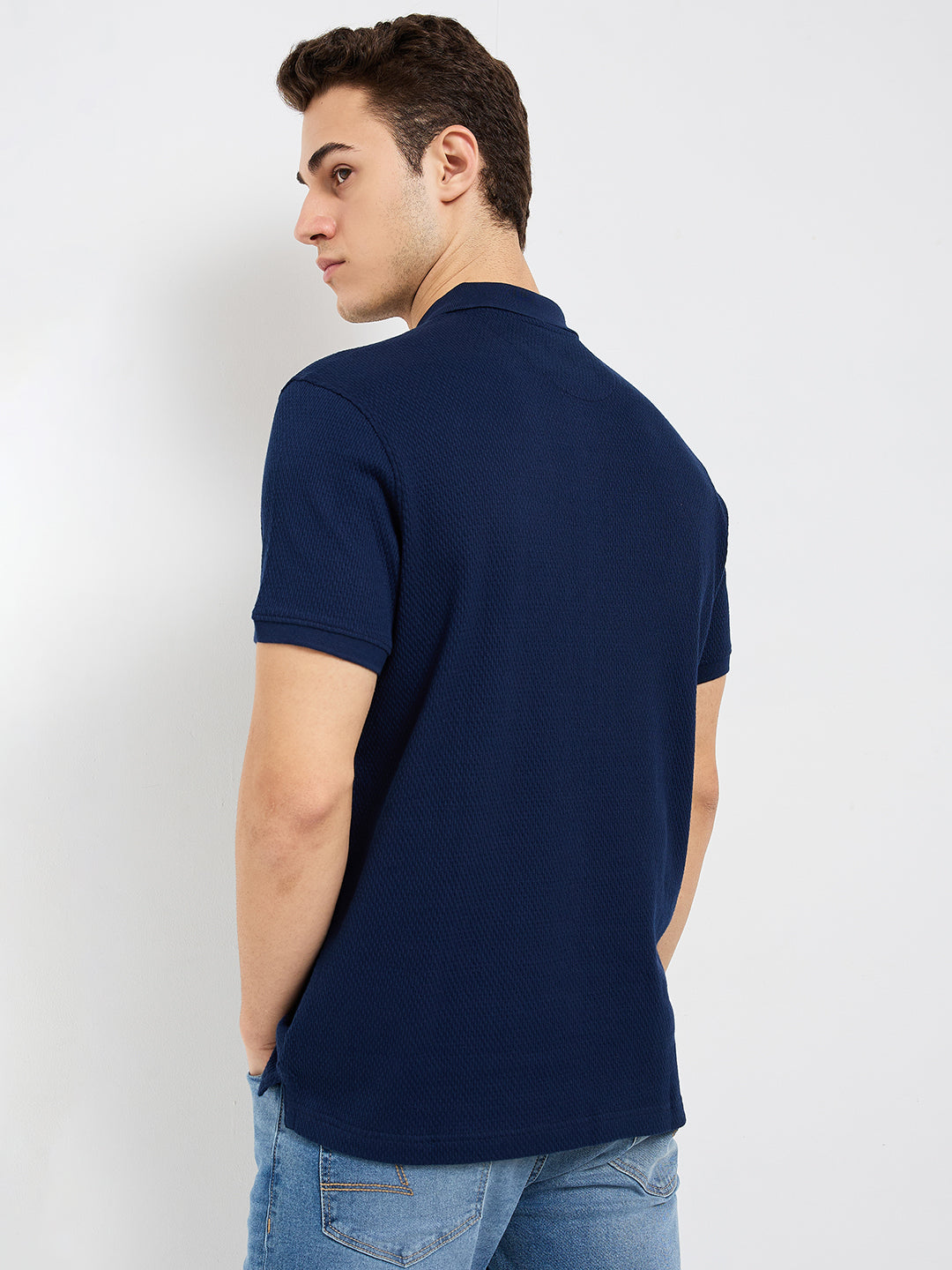 Spykar Blue Slim Fit Solid Half Sleeve T-Shirt For Men