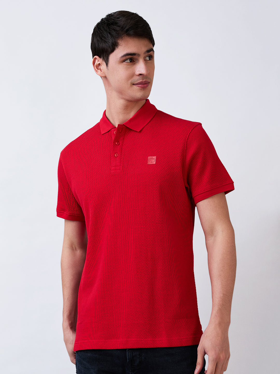 Spykar Red Slim Fit Solid Half Sleeve T-Shirt For Men