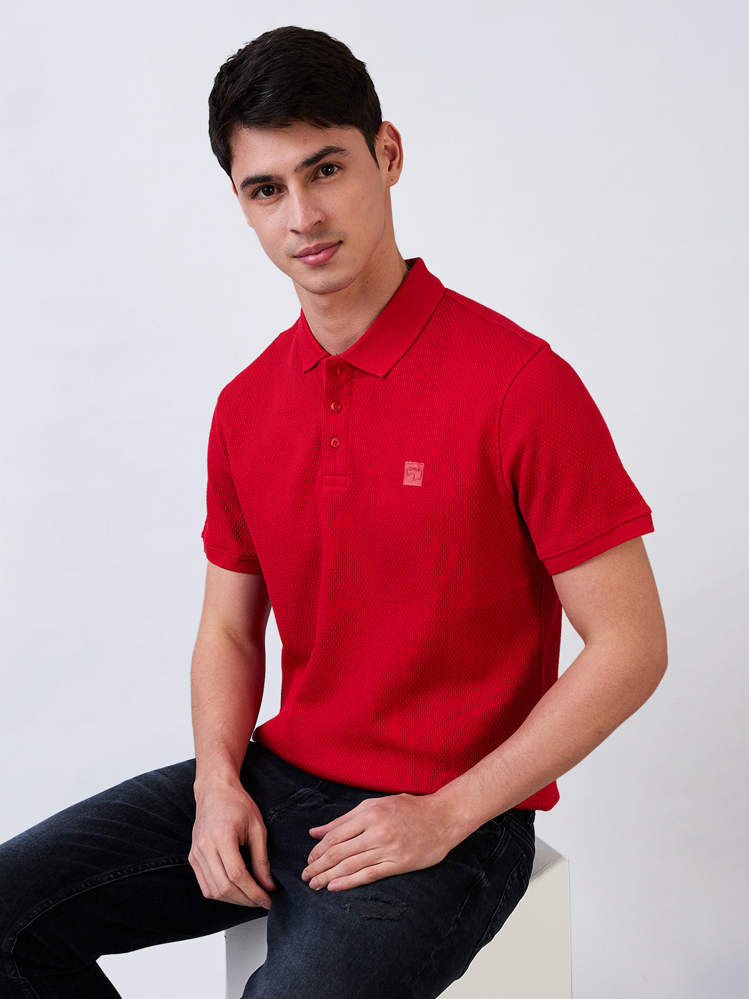 Spykar Red Slim Fit Solid Half Sleeve T-Shirt For Men