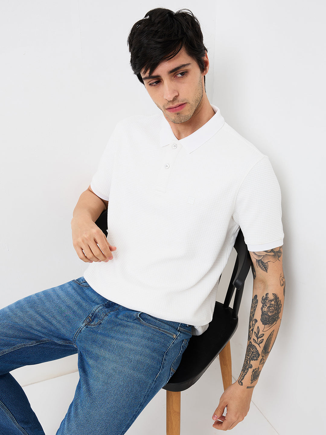 Spykar White Slim Fit Solid Half Sleeve T-Shirt For Men