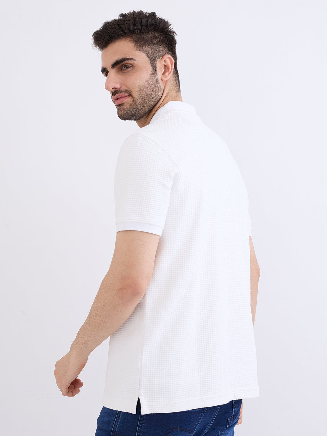 Spykar White Slim Fit Casual T-Shirt For Men