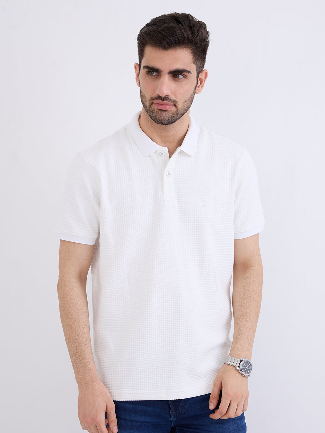 Spykar White Slim Fit Casual T-Shirt For Men