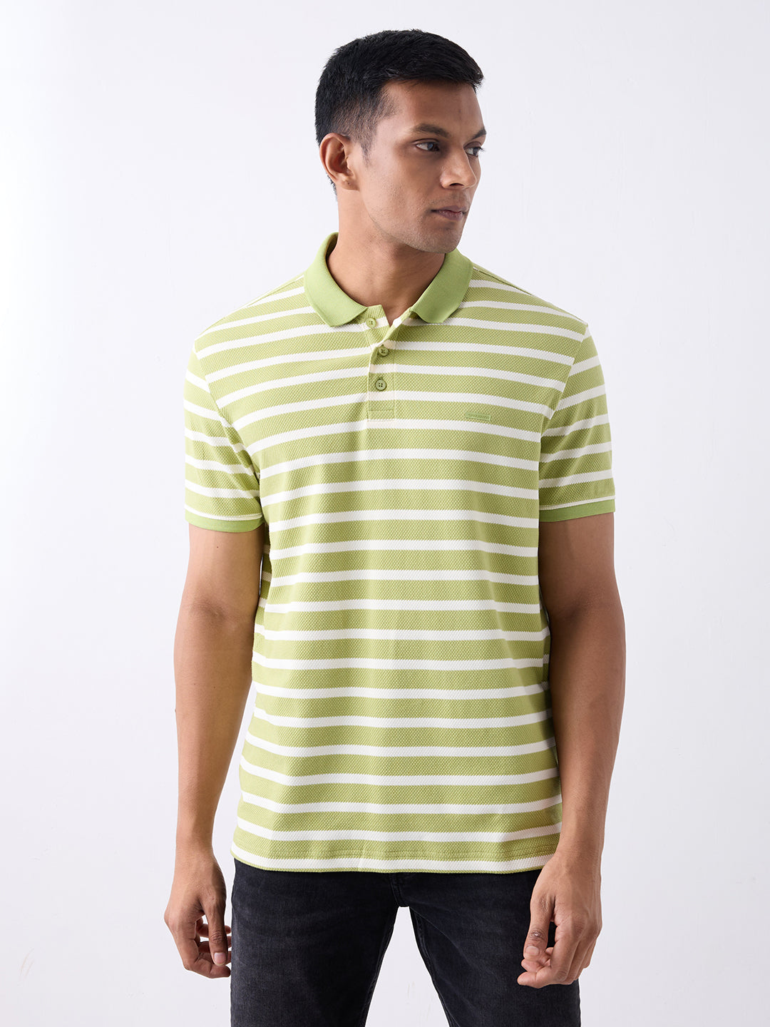 Men T-Shirt Green Stripe Slim Fit