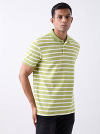 Men T-Shirt Green Stripe Slim Fit