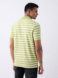 Men T-Shirt Green Stripe Slim Fit