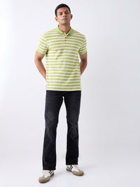 Men T-Shirt Green Stripe Slim Fit