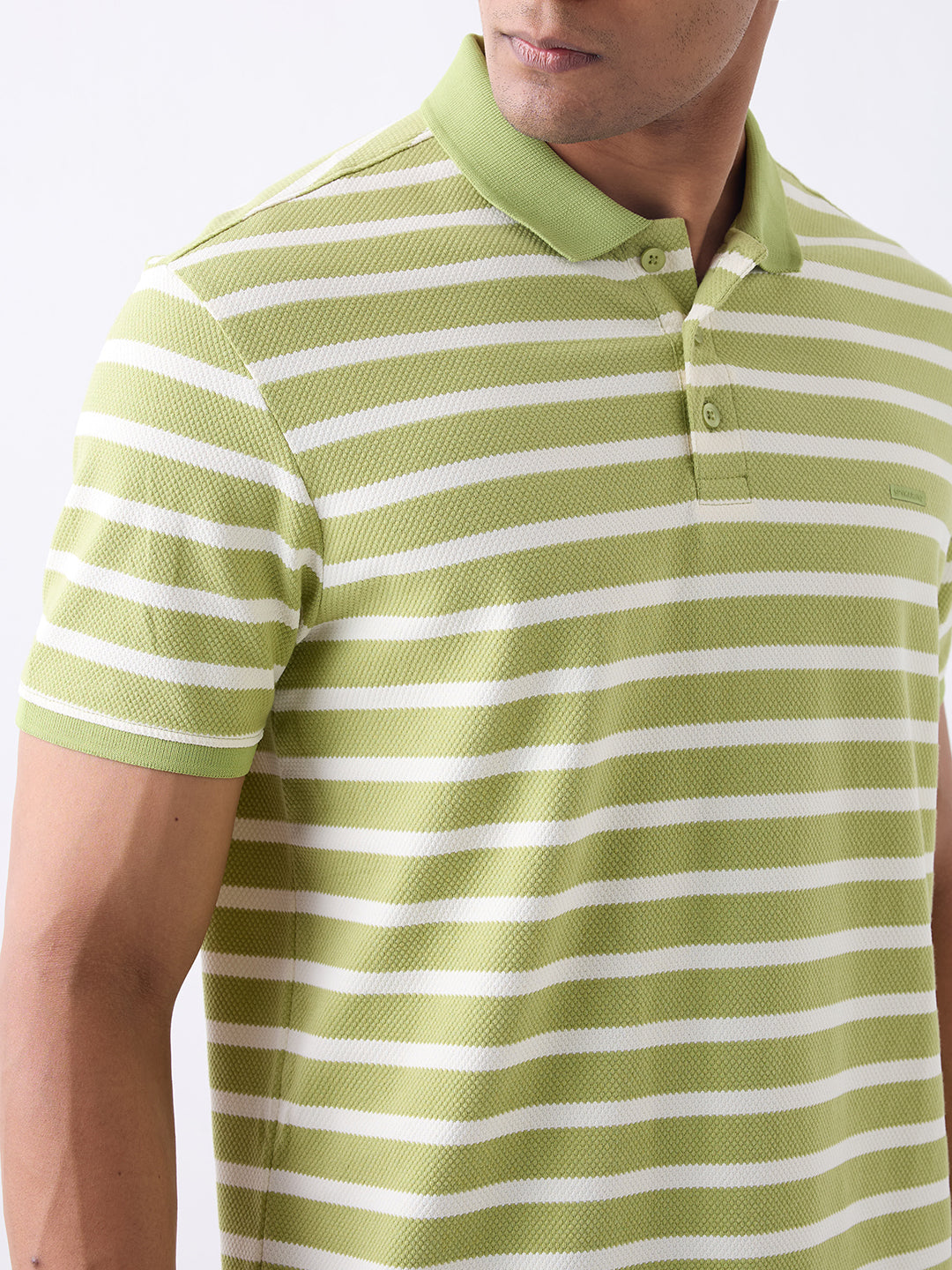 Men T-Shirt Green Stripe Slim Fit