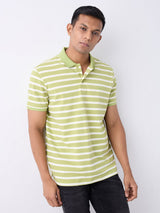 Men T-Shirt Green Stripe Slim Fit