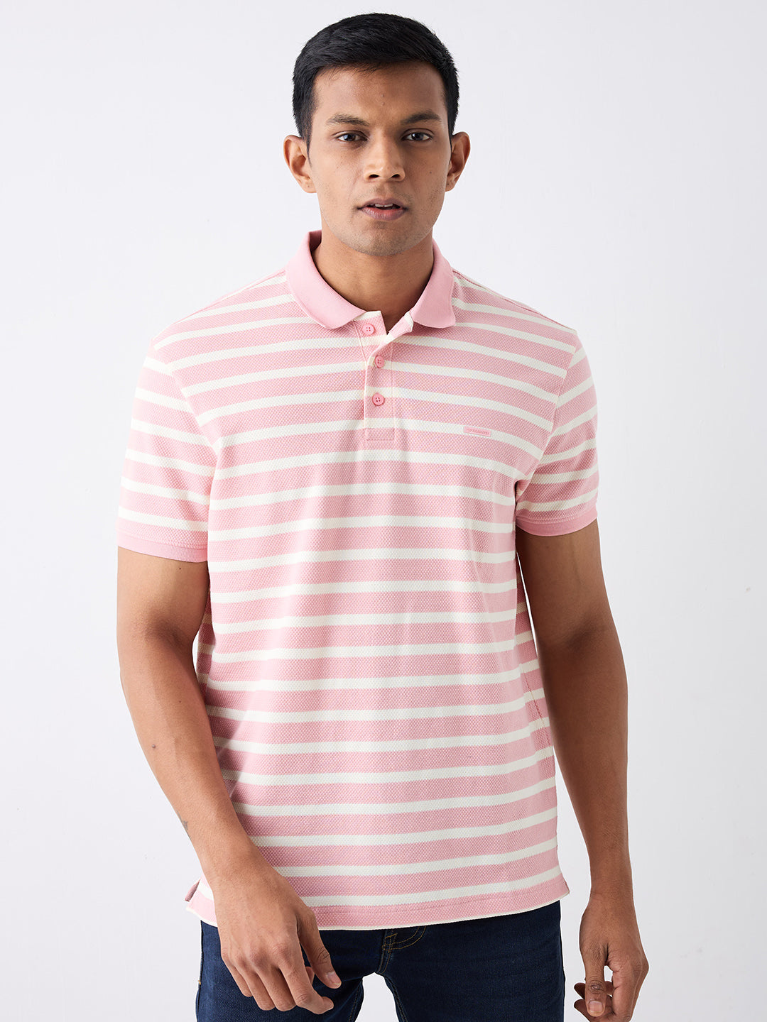 Men T-Shirt Pink Stripe Slim Fit