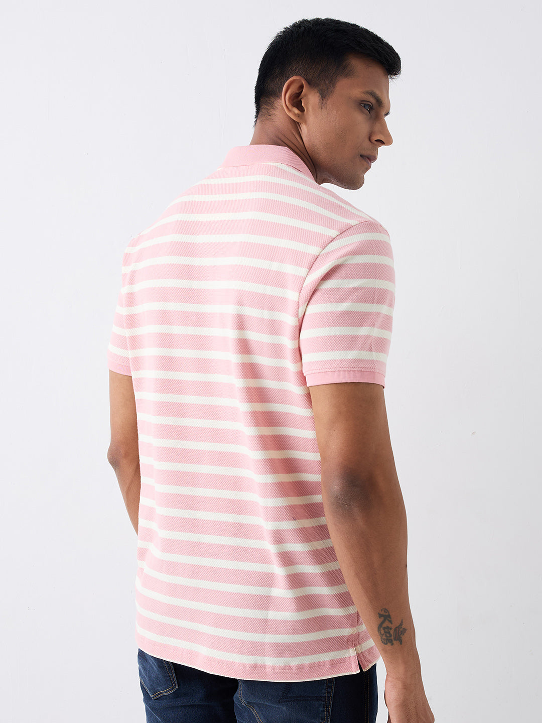 Men T-Shirt Pink Stripe Slim Fit