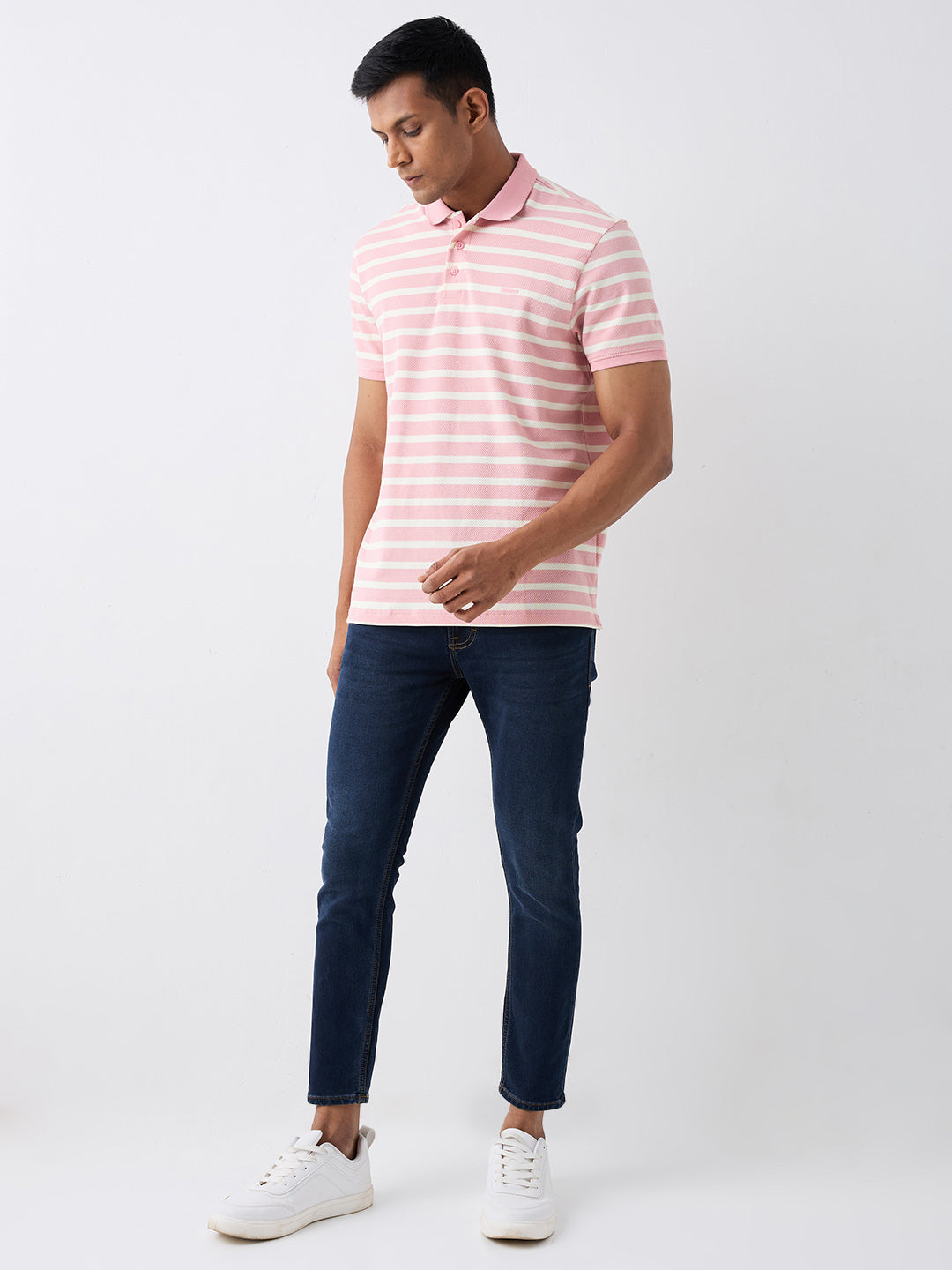 Men T-Shirt Pink Stripe Slim Fit