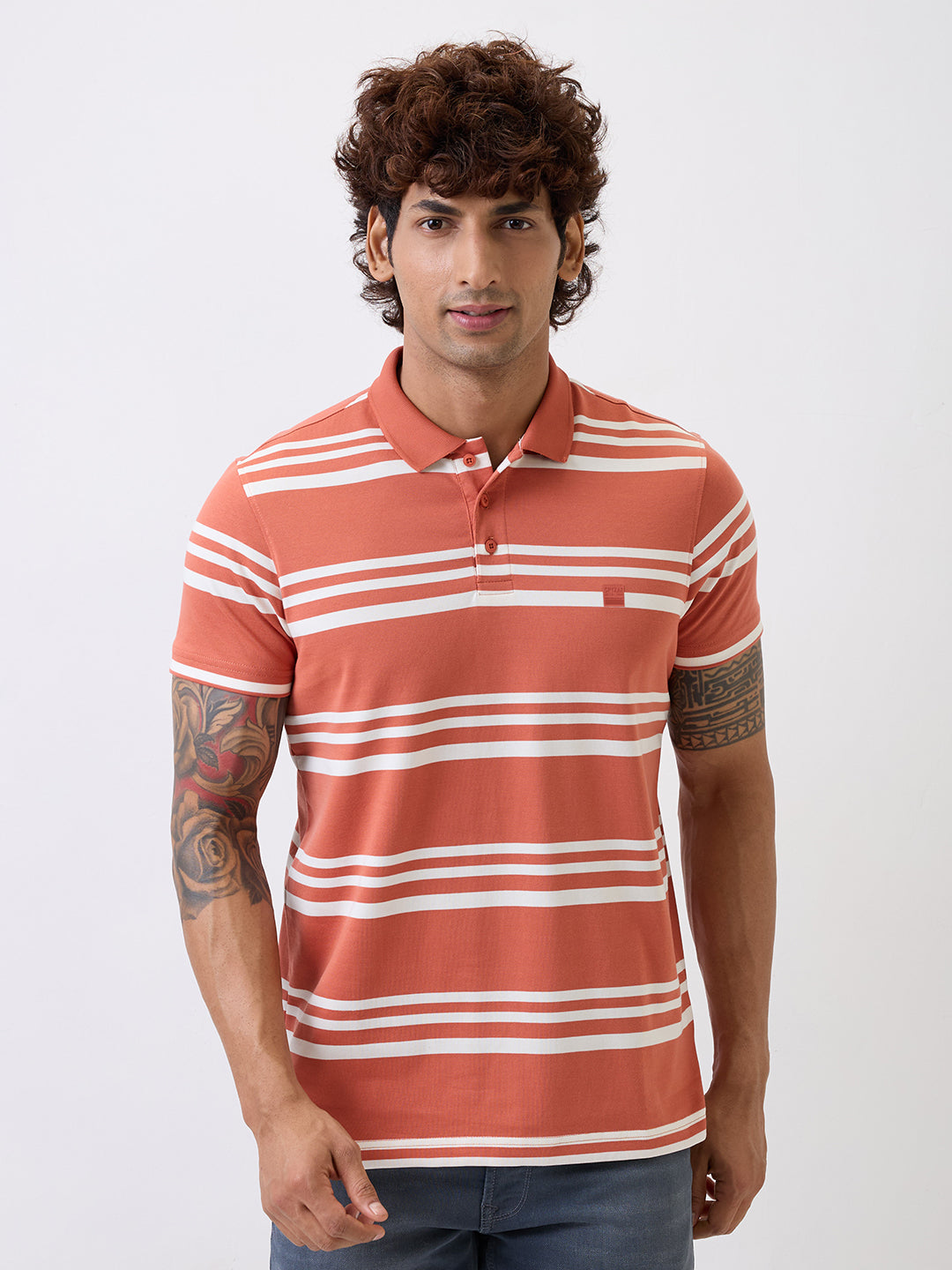 Spykar Orange Slim Fit Casual T-Shirt For Men