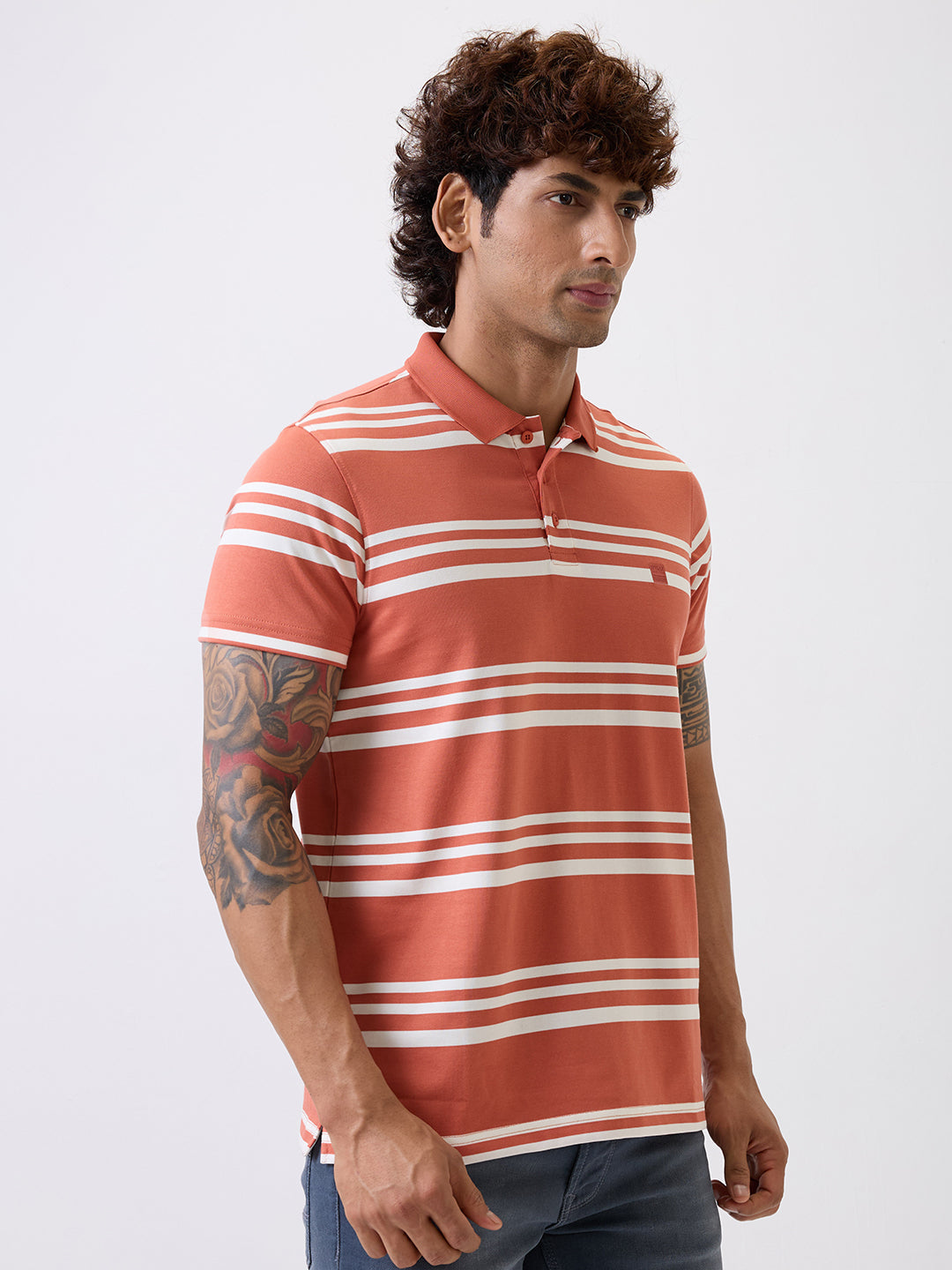 Spykar Orange Slim Fit Casual T-Shirt For Men