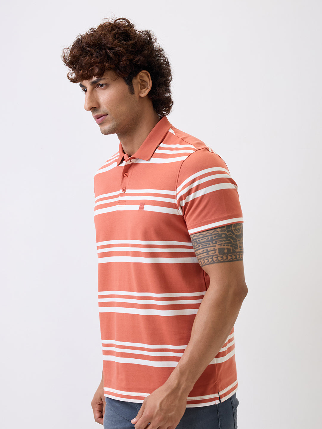 Spykar Orange Slim Fit Casual T-Shirt For Men