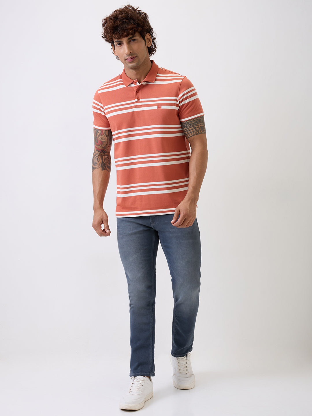 Spykar Orange Slim Fit Casual T-Shirt For Men