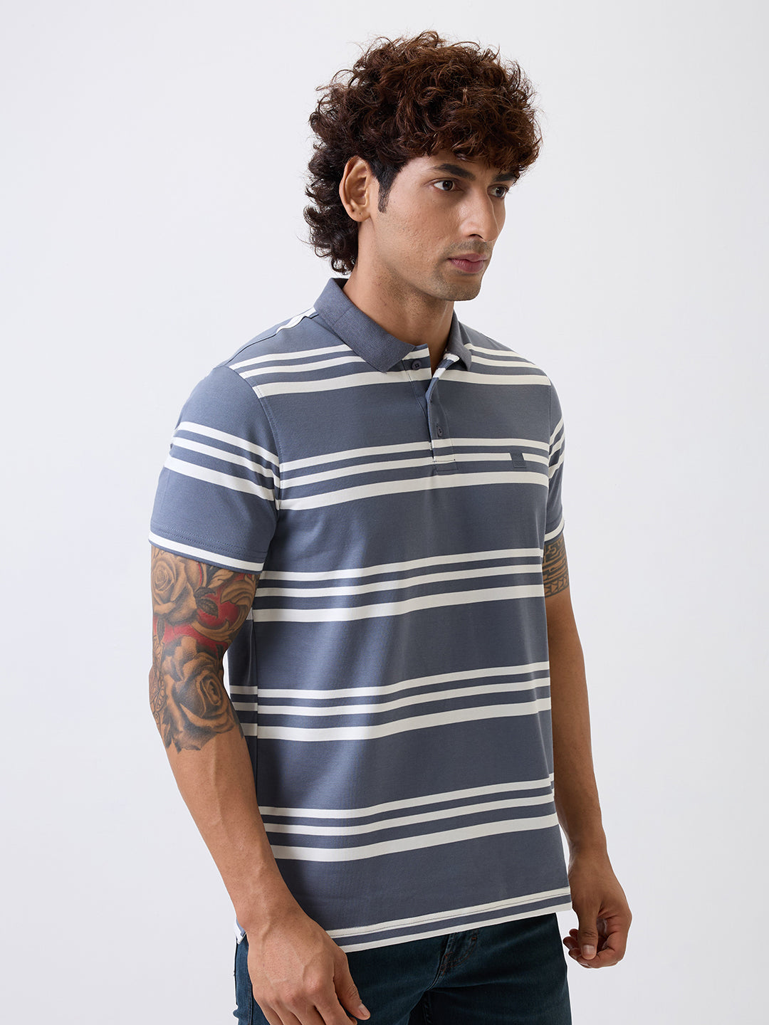 Spykar Gray Slim Fit Casual T-Shirt For Men