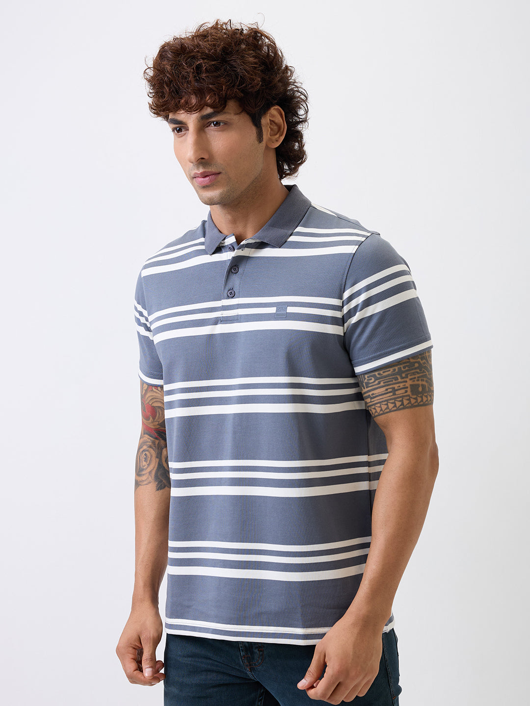 Spykar Gray Slim Fit Casual T-Shirt For Men