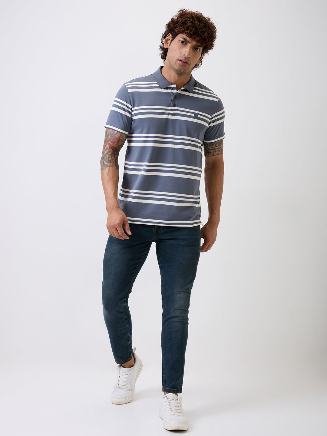 Spykar Gray Slim Fit Casual T-Shirt For Men