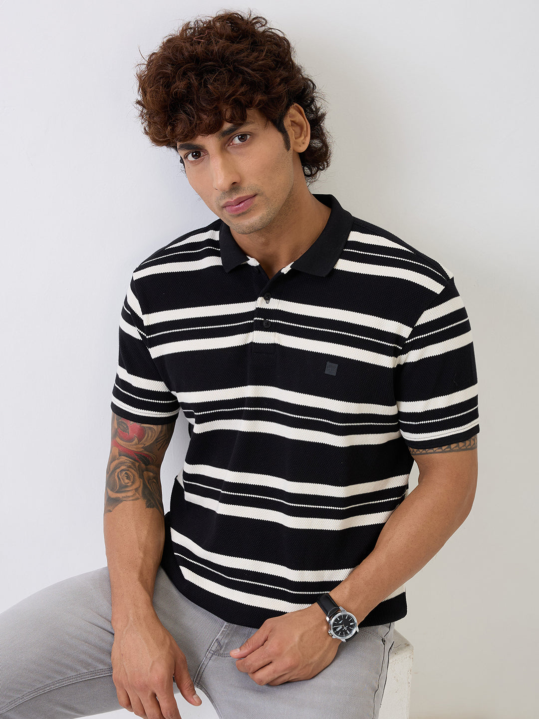 Spykar Black Slim Fit Casual T-Shirt For Men