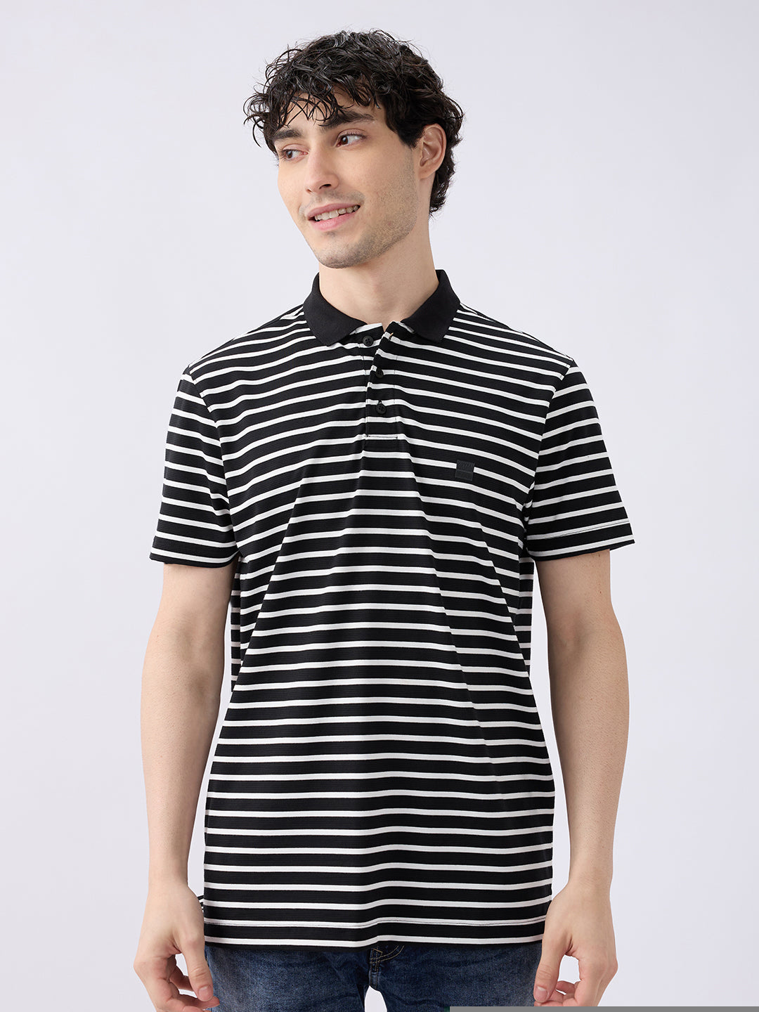 Spykar Black Slim Fit Casual T-Shirts For Men