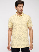 Men T-Shirt Print Yellow Regular Fit