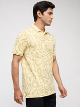Men T-Shirt Print Yellow Regular Fit
