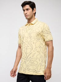 Men T-Shirt Print Yellow Regular Fit