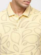Men T-Shirt Print Yellow Regular Fit