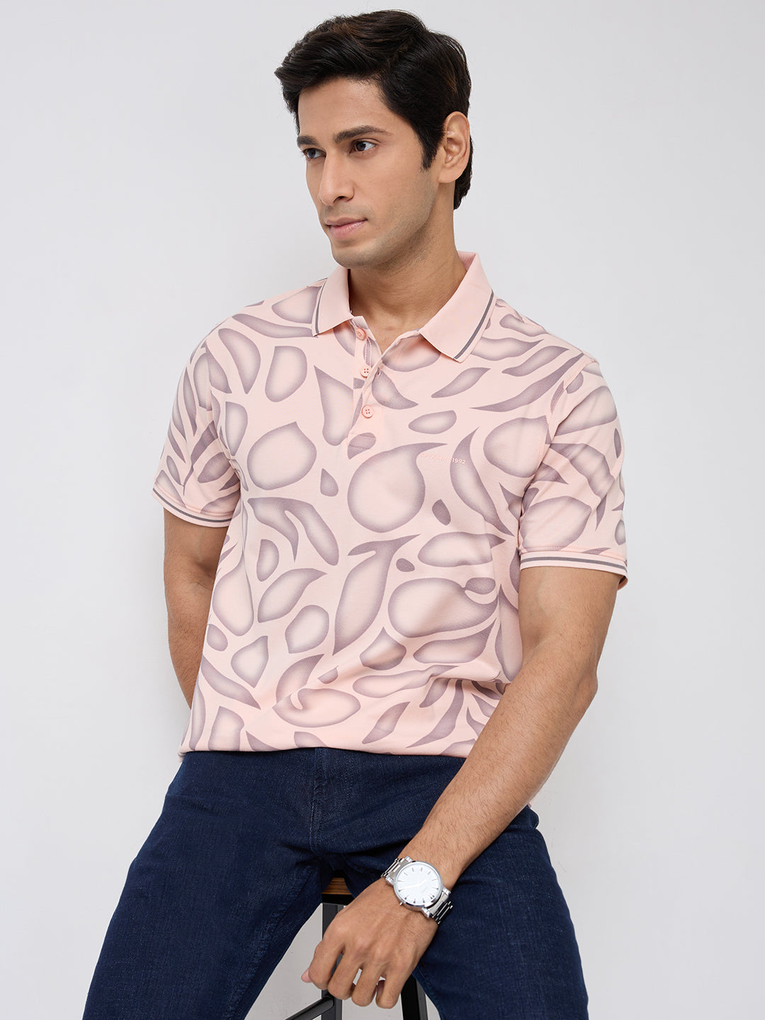 Men T-Shirt Print Pink Regular Fit