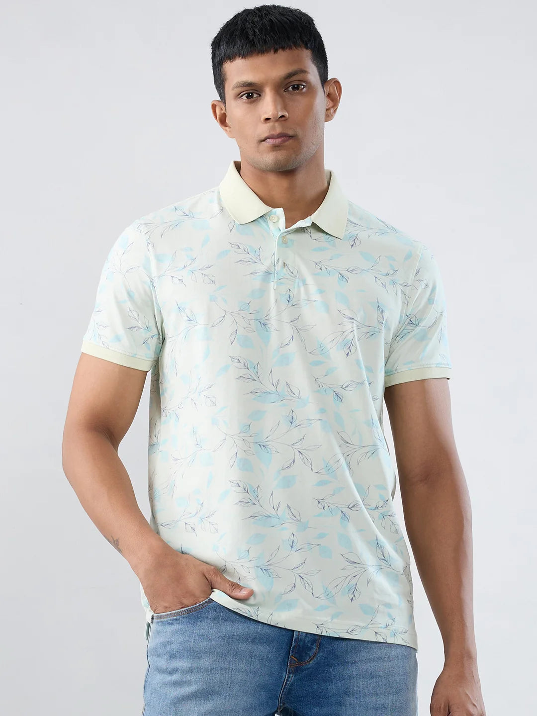 Men T-Shirt Print Blue Regular Fit
