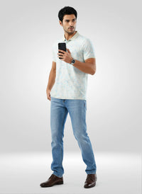 Men T-Shirt Print Blue Regular Fit