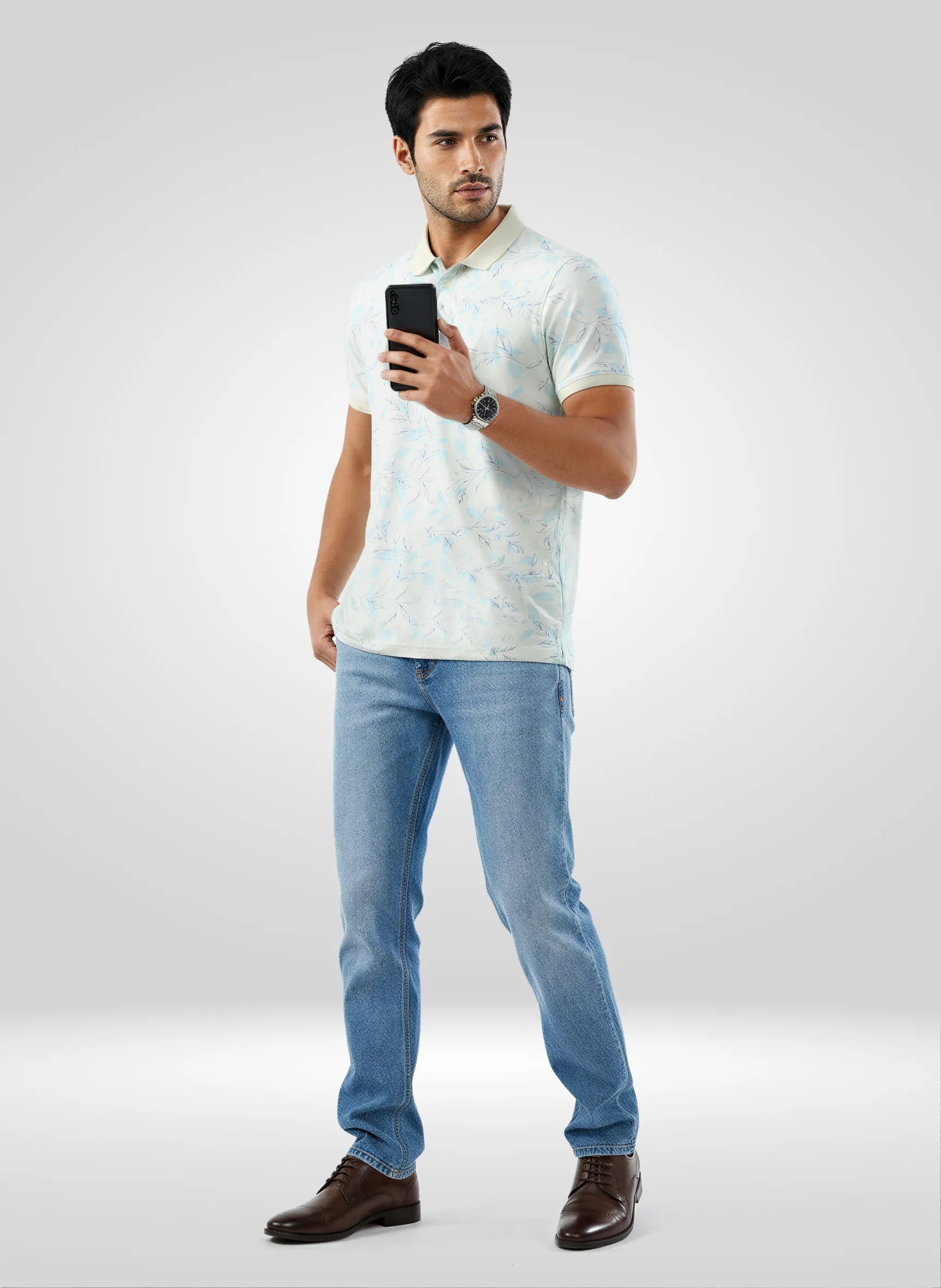 Men T-Shirt Print Blue Regular Fit