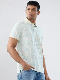 Men T-Shirt Print Blue Regular Fit
