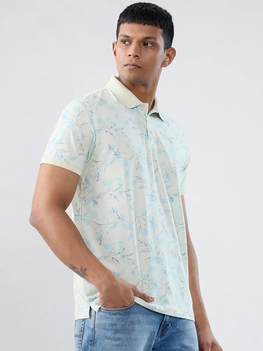Men T-Shirt Print Blue Regular Fit