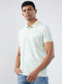 Men T-Shirt Print Blue Regular Fit