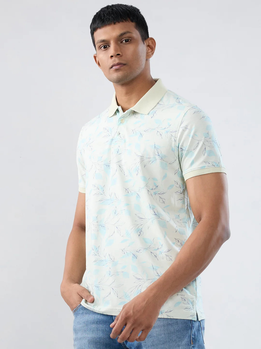 Men T-Shirt Print Blue Regular Fit