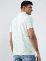 Men T-Shirt Print Blue Regular Fit