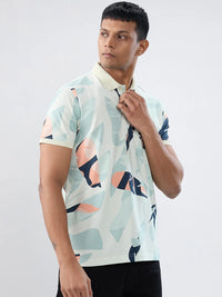 Men T-Shirt Print Green Regular Fit