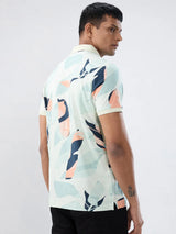 Men T-Shirt Print Green Regular Fit