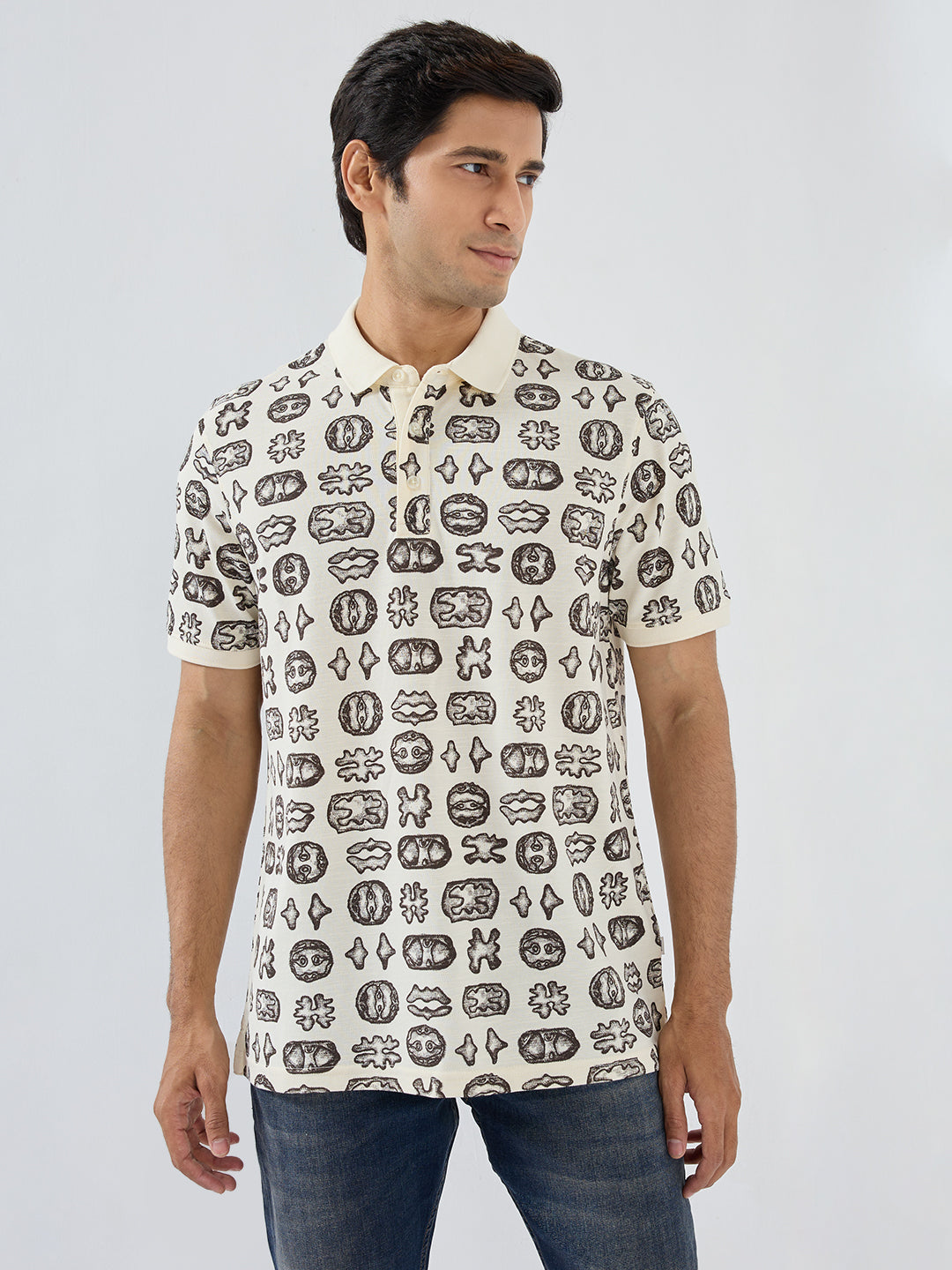 Men T-Shirt Print Brown Regular Fit