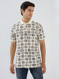 Men T-Shirt Print Brown Regular Fit
