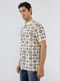 Men T-Shirt Print Brown Regular Fit
