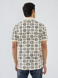 Men T-Shirt Print Brown Regular Fit