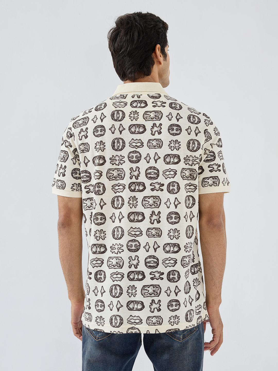 Men T-Shirt Print Brown Regular Fit