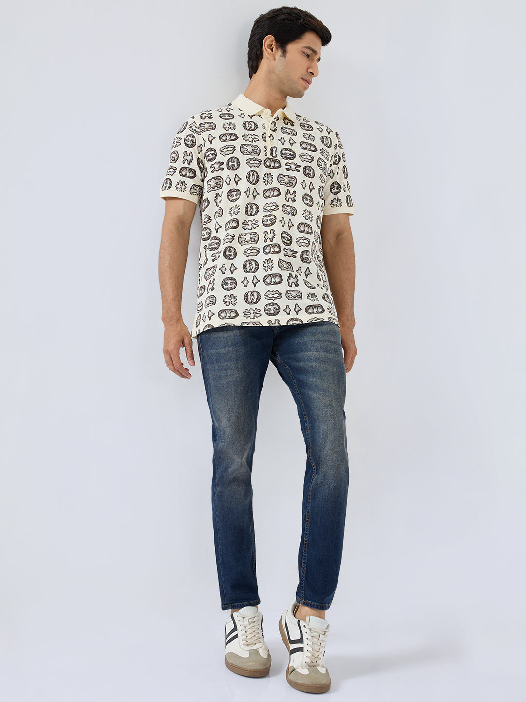 Men T-Shirt Print Brown Regular Fit